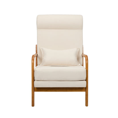 Oikiture Armchair Linen Fabric Lounge Chair with Lumbar Pillow Beige-Armchair-PEROZ Accessories