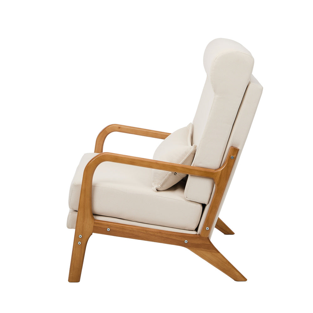 Oikiture Armchair Linen Fabric Lounge Chair with Lumbar Pillow Beige-Armchair-PEROZ Accessories