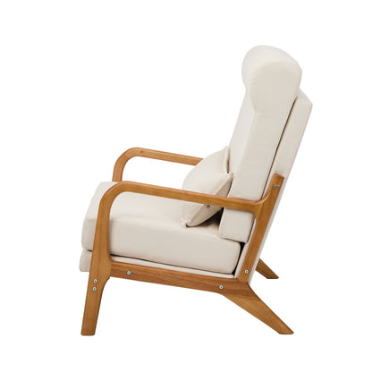 Oikiture Armchair Linen Fabric Lounge Chair with Lumbar Pillow Beige-Armchair-PEROZ Accessories