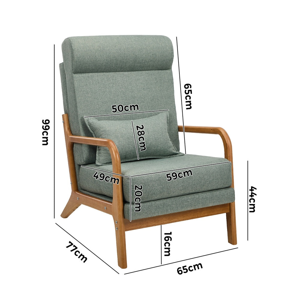 Oikiture Armchair Linen Fabric Lounge Chair with Lumbar Pillow Green-Armchair-PEROZ Accessories