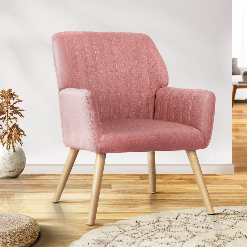 Oikiture Armchair Lounge Sofa Chair Fabric Couches Pink-Armchair-PEROZ Accessories