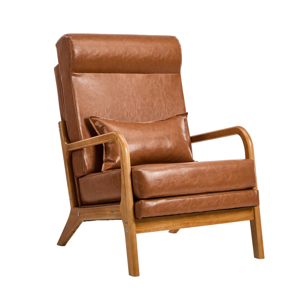 Oikiture Armchair PU Leather Lounge Chair with Lumbar Pillow Brown-Armchair-PEROZ Accessories