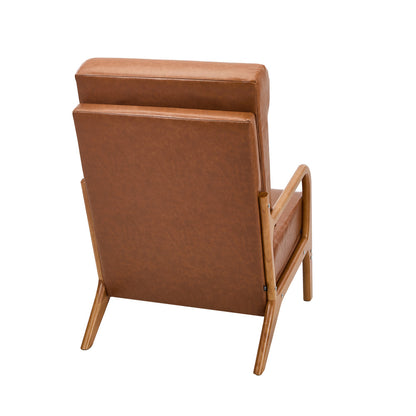 Oikiture Armchair PU Leather Lounge Chair with Lumbar Pillow Brown-Armchair-PEROZ Accessories