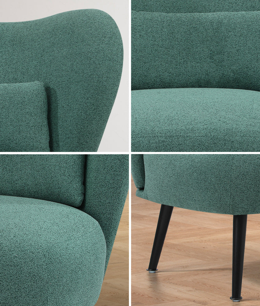 Oikiture Armchair with Lumbar Pillow Wingback Polyester linen Green-Armchair-PEROZ Accessories