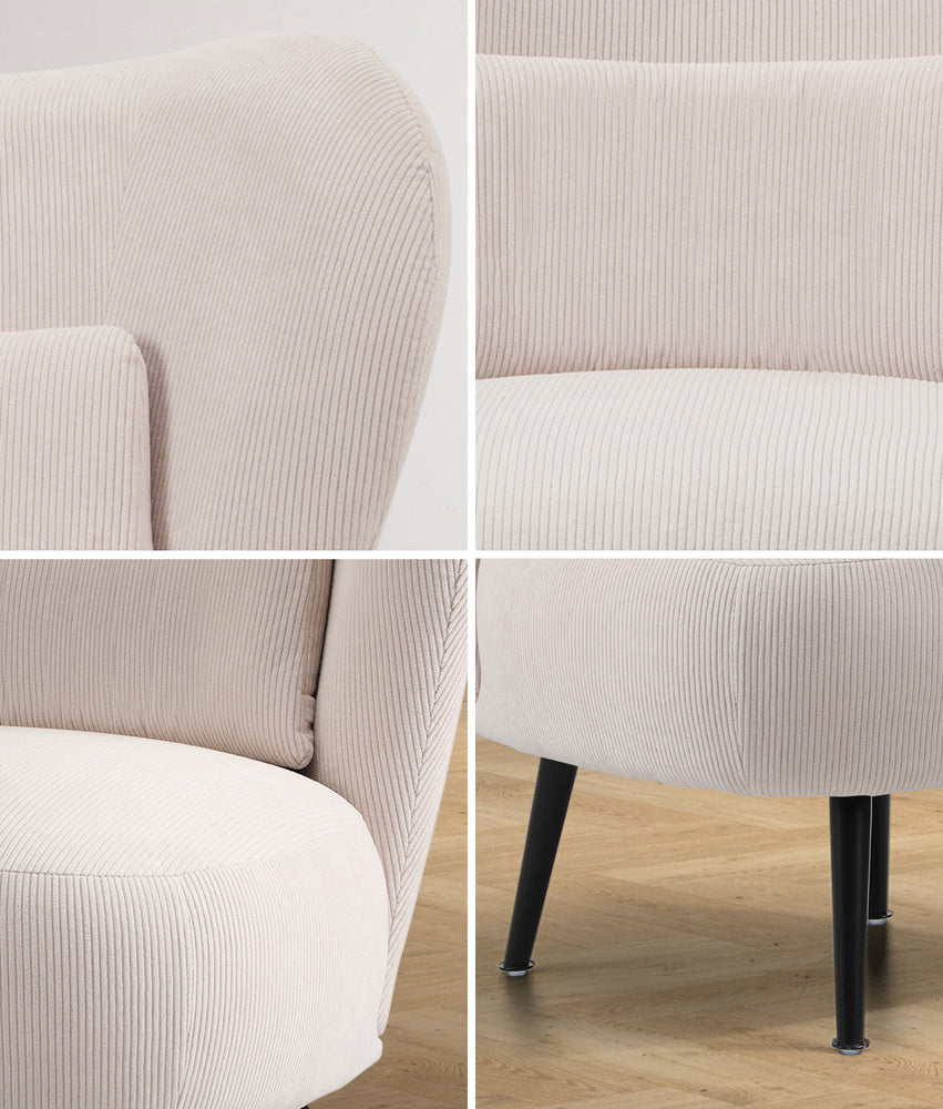 Oikiture Armchair with Lumbar Pillow Wingback Velvet Beige-Armchair-PEROZ Accessories