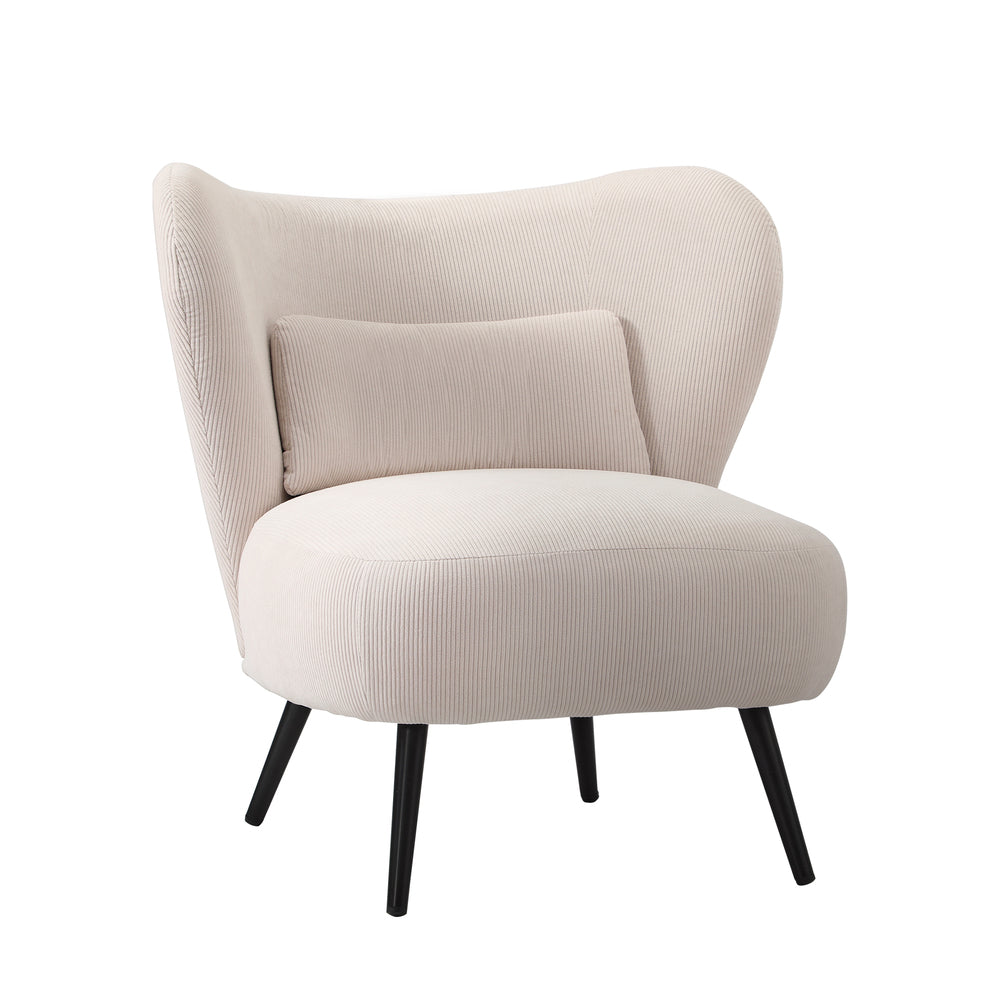 Oikiture Armchair with Lumbar Pillow Wingback Velvet Beige-Armchair-PEROZ Accessories