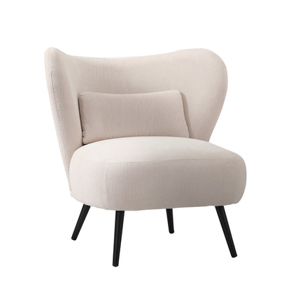 Oikiture Armchair with Lumbar Pillow Wingback Velvet Beige-Armchair-PEROZ Accessories