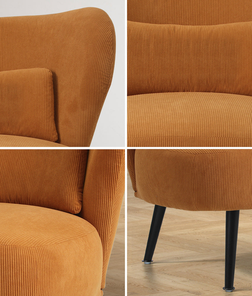 Oikiture Armchair with Lumbar Pillow Wingback Velvet Orange-Armchair-PEROZ Accessories