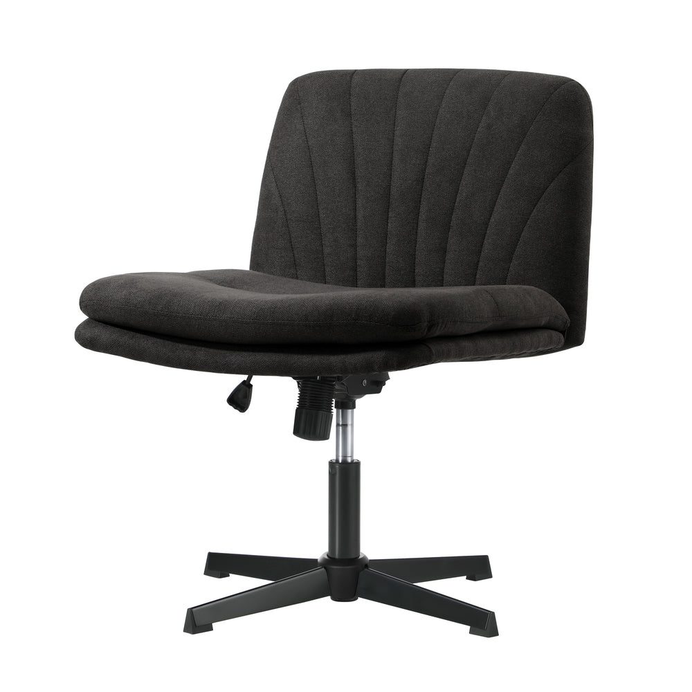 Oikiture Armless Office Chair Wide Seat Linen Charcoal No Wheels-Office Chair-PEROZ Accessories