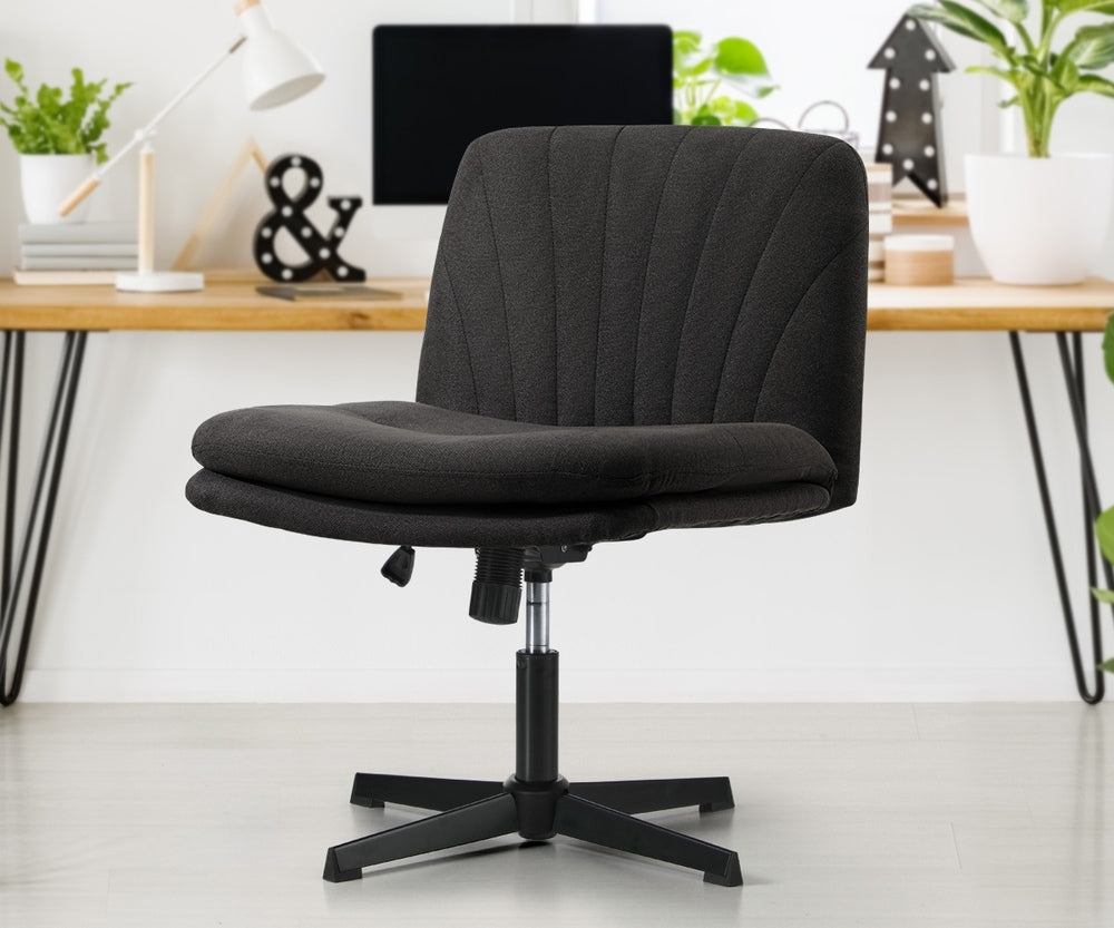 Oikiture Armless Office Chair Wide Seat Linen Charcoal No Wheels-Office Chair-PEROZ Accessories