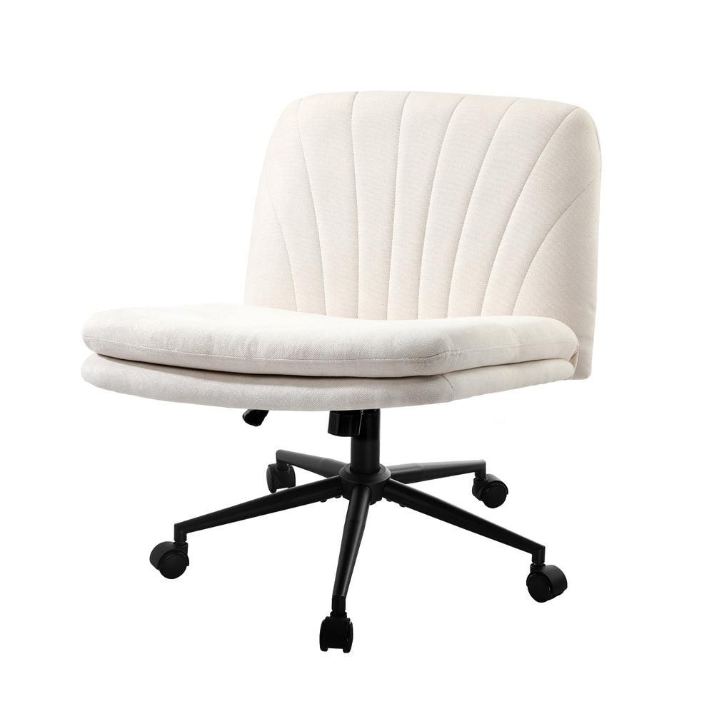 Oikiture Armless Office Chair Wide Seat Linen with Wheels Beige-Office Chair-PEROZ Accessories