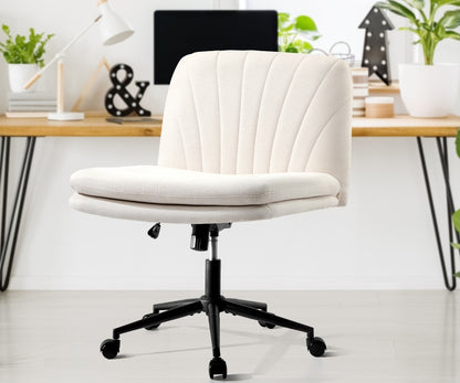 Oikiture Armless Office Chair Wide Seat Linen with Wheels Beige-Office Chair-PEROZ Accessories