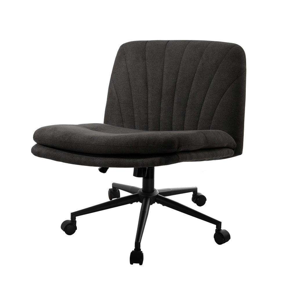 Oikiture Armless Office Chair Wide Seat Linen with Wheels Charcoal-Office Chair-PEROZ Accessories