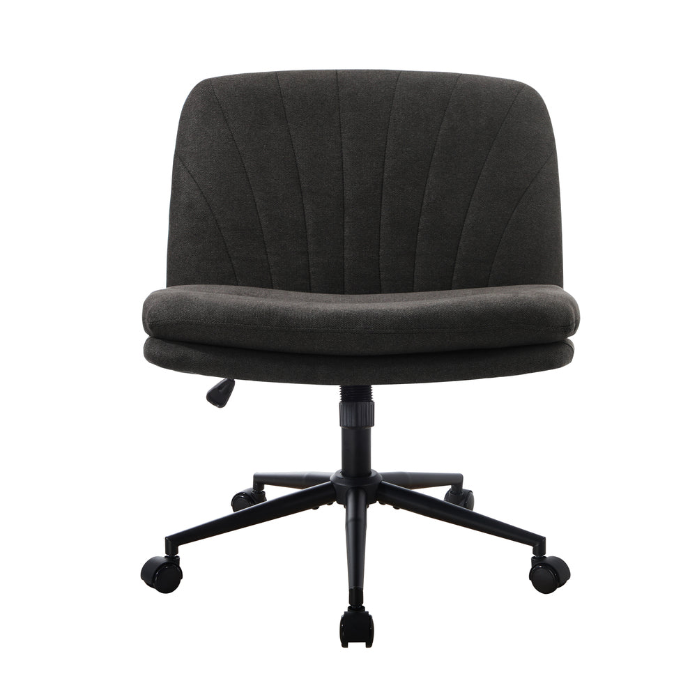 Oikiture Armless Office Chair Wide Seat Linen with Wheels Charcoal-Office Chair-PEROZ Accessories