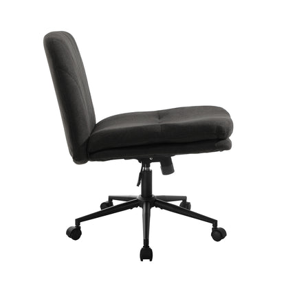 Oikiture Armless Office Chair Wide Seat Linen with Wheels Charcoal-Office Chair-PEROZ Accessories
