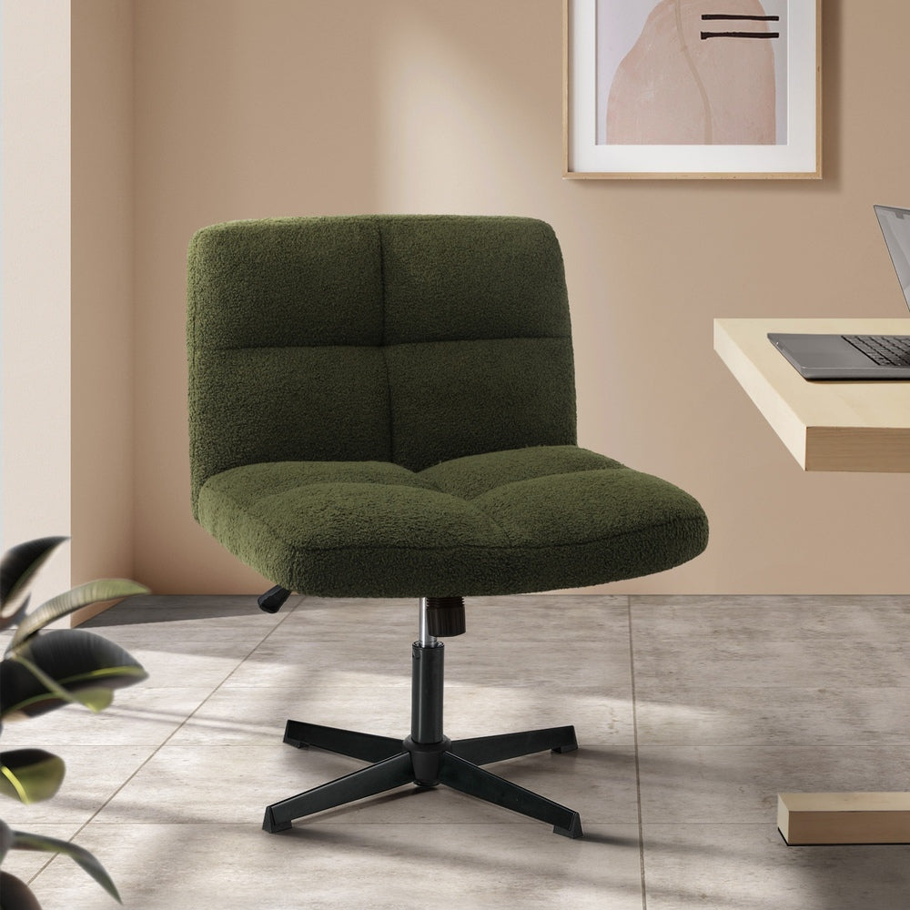 Oikiture Armless Office Chair Wide Seat No Wheels Boucle Green-Office Chair-PEROZ Accessories