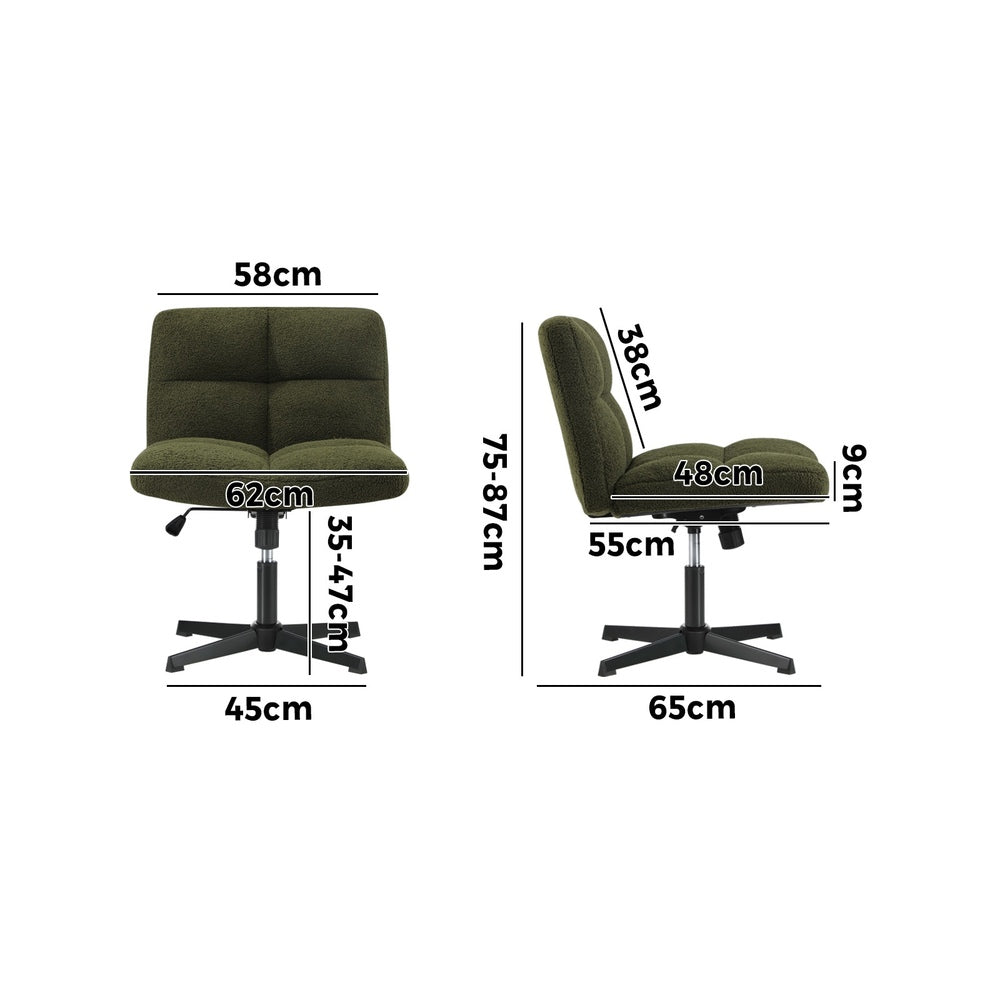 Oikiture Armless Office Chair Wide Seat No Wheels Boucle Green-Office Chair-PEROZ Accessories