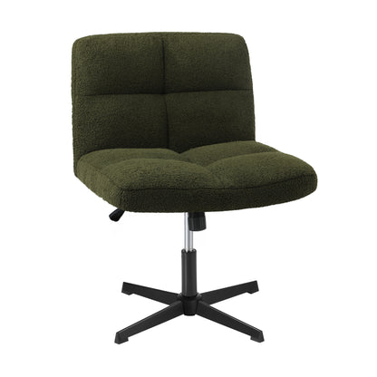 Oikiture Armless Office Chair Wide Seat No Wheels Boucle Green-Office Chair-PEROZ Accessories