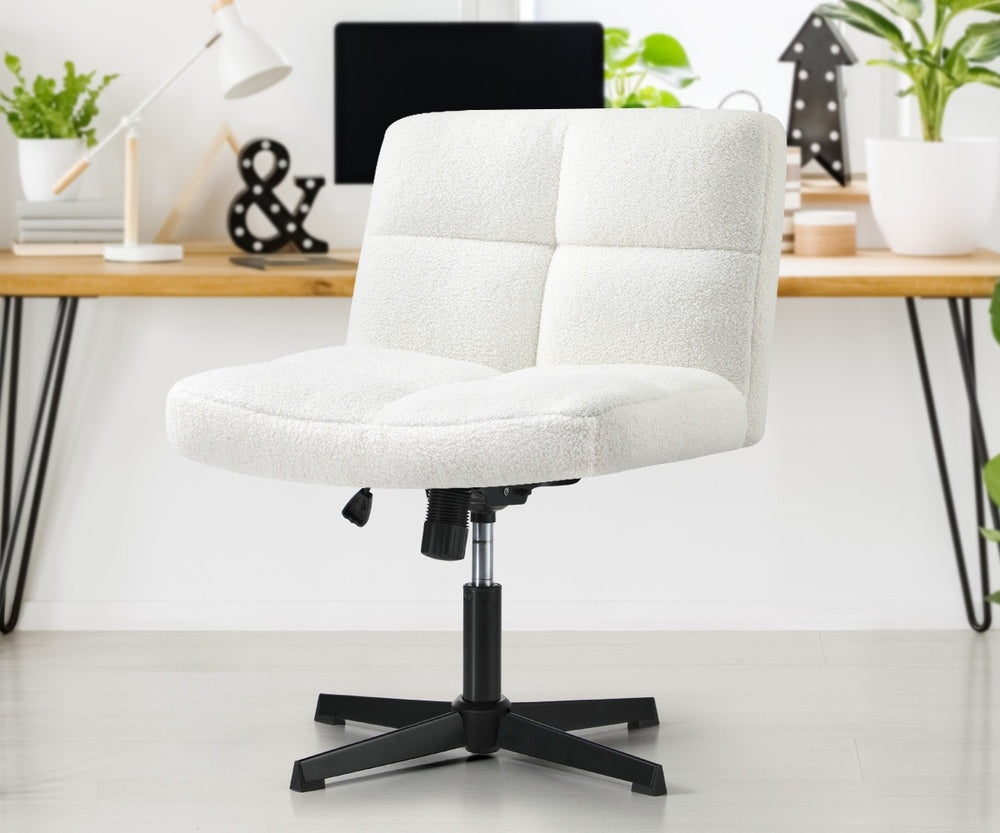 Oikiture Armless Office Chair Wide Seat No Wheels Boucle White-Office Chair-PEROZ Accessories