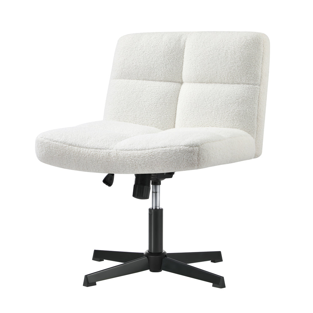 Oikiture Armless Office Chair Wide Seat No Wheels Boucle White-Office Chair-PEROZ Accessories