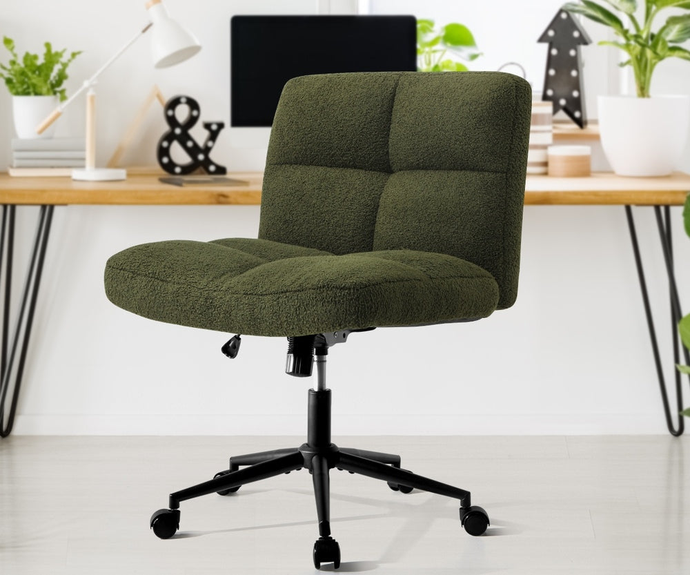 Oikiture Armless Office Chair Wide Seat with Wheels Boucle Green-Office Chair-PEROZ Accessories