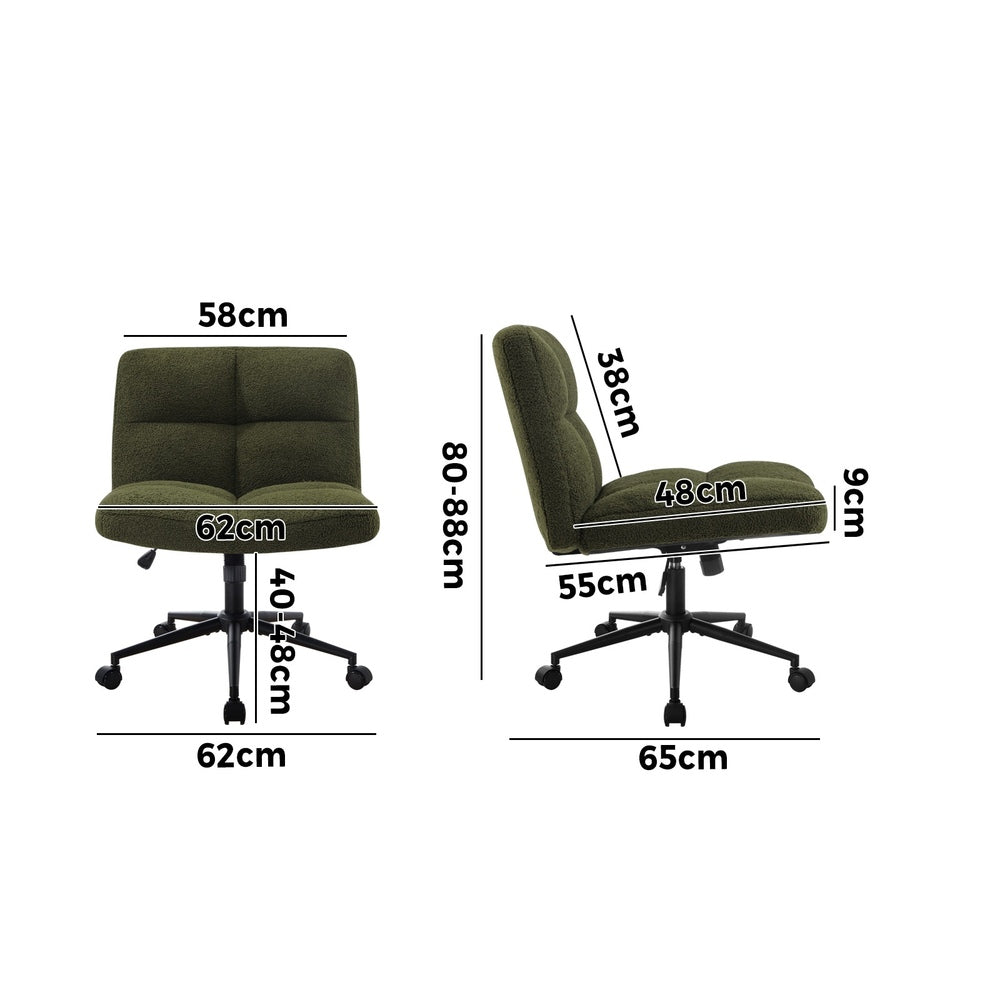 Oikiture Armless Office Chair Wide Seat with Wheels Boucle Green-Office Chair-PEROZ Accessories