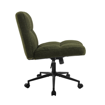 Oikiture Armless Office Chair Wide Seat with Wheels Boucle Green-Office Chair-PEROZ Accessories