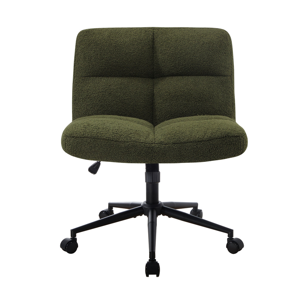 Oikiture Armless Office Chair Wide Seat with Wheels Boucle Green-Office Chair-PEROZ Accessories