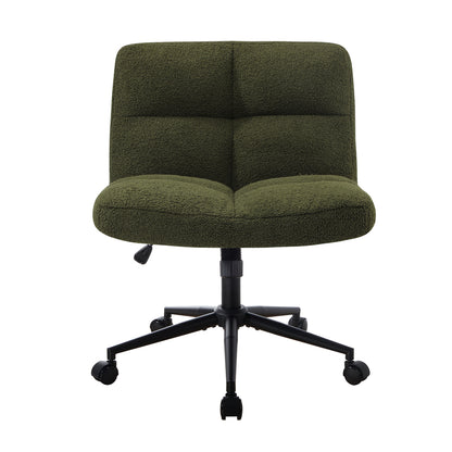 Oikiture Armless Office Chair Wide Seat with Wheels Boucle Green-Office Chair-PEROZ Accessories