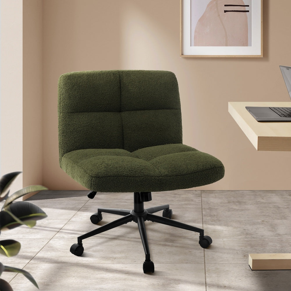 Oikiture Armless Office Chair Wide Seat with Wheels Boucle Green-Office Chair-PEROZ Accessories