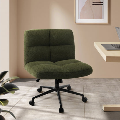 Oikiture Armless Office Chair Wide Seat with Wheels Boucle Green-Office Chair-PEROZ Accessories