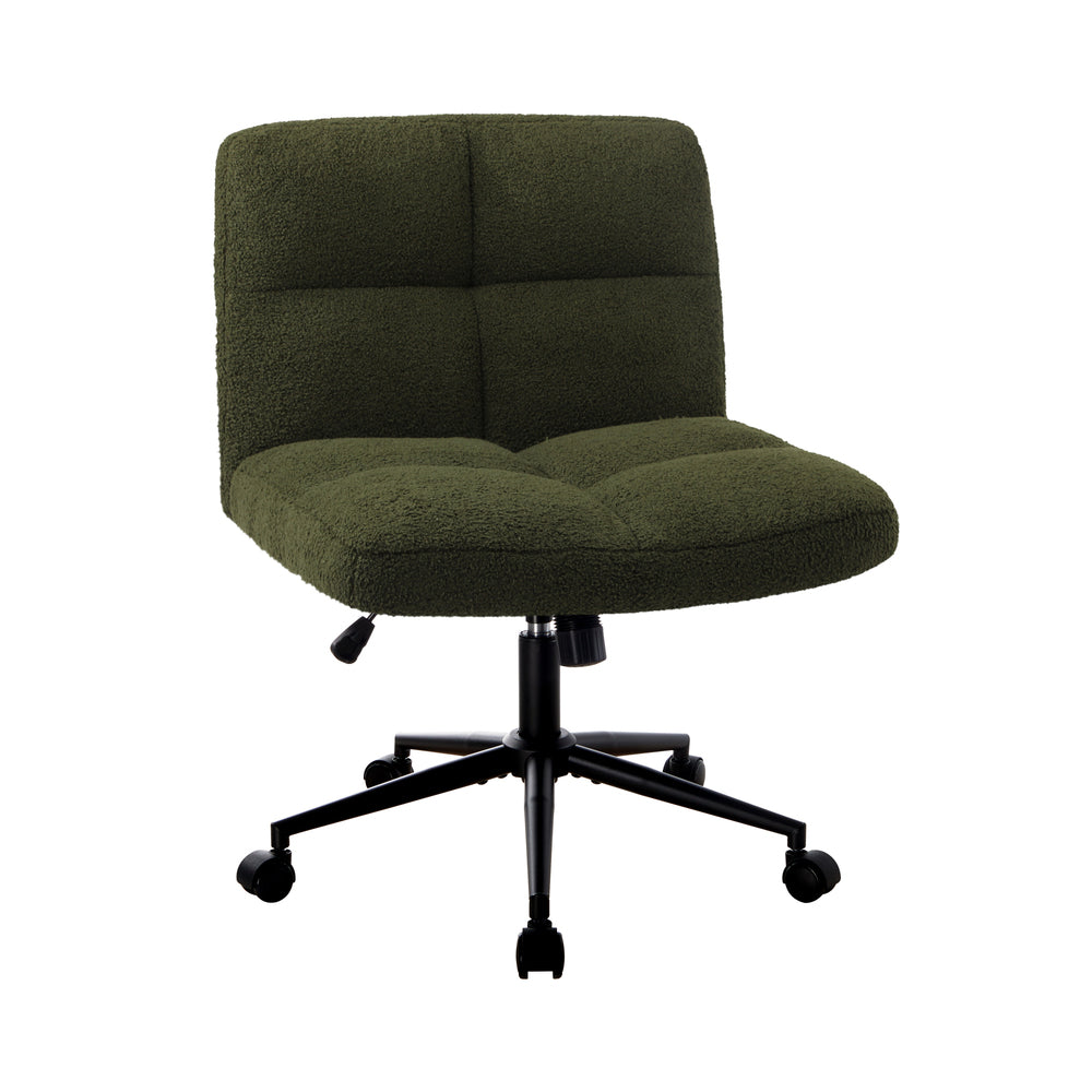 Oikiture Armless Office Chair Wide Seat with Wheels Boucle Green-Office Chair-PEROZ Accessories