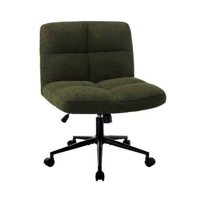 Oikiture Armless Office Chair Wide Seat with Wheels Boucle Green-Office Chair-PEROZ Accessories