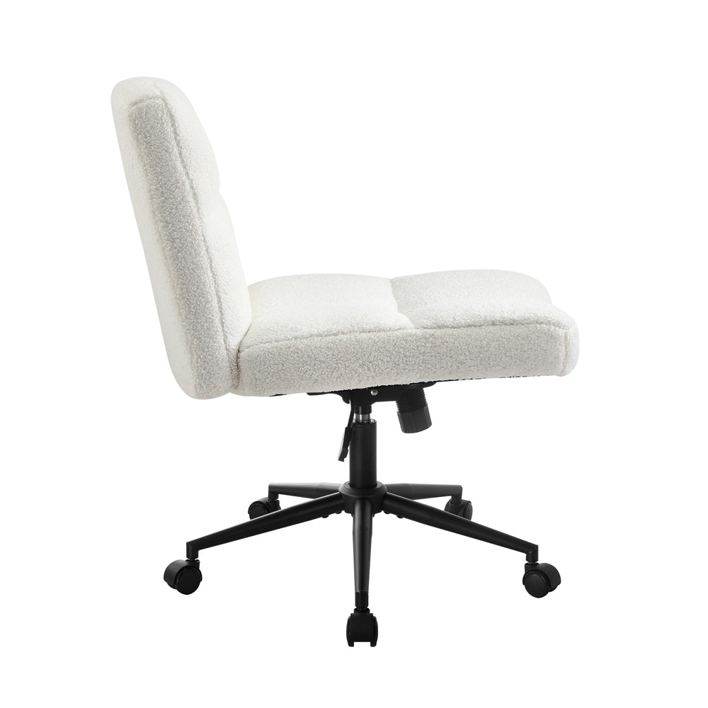Oikiture Armless Office Chair Wide Seat with Wheels Boucle White-Office Chair-PEROZ Accessories