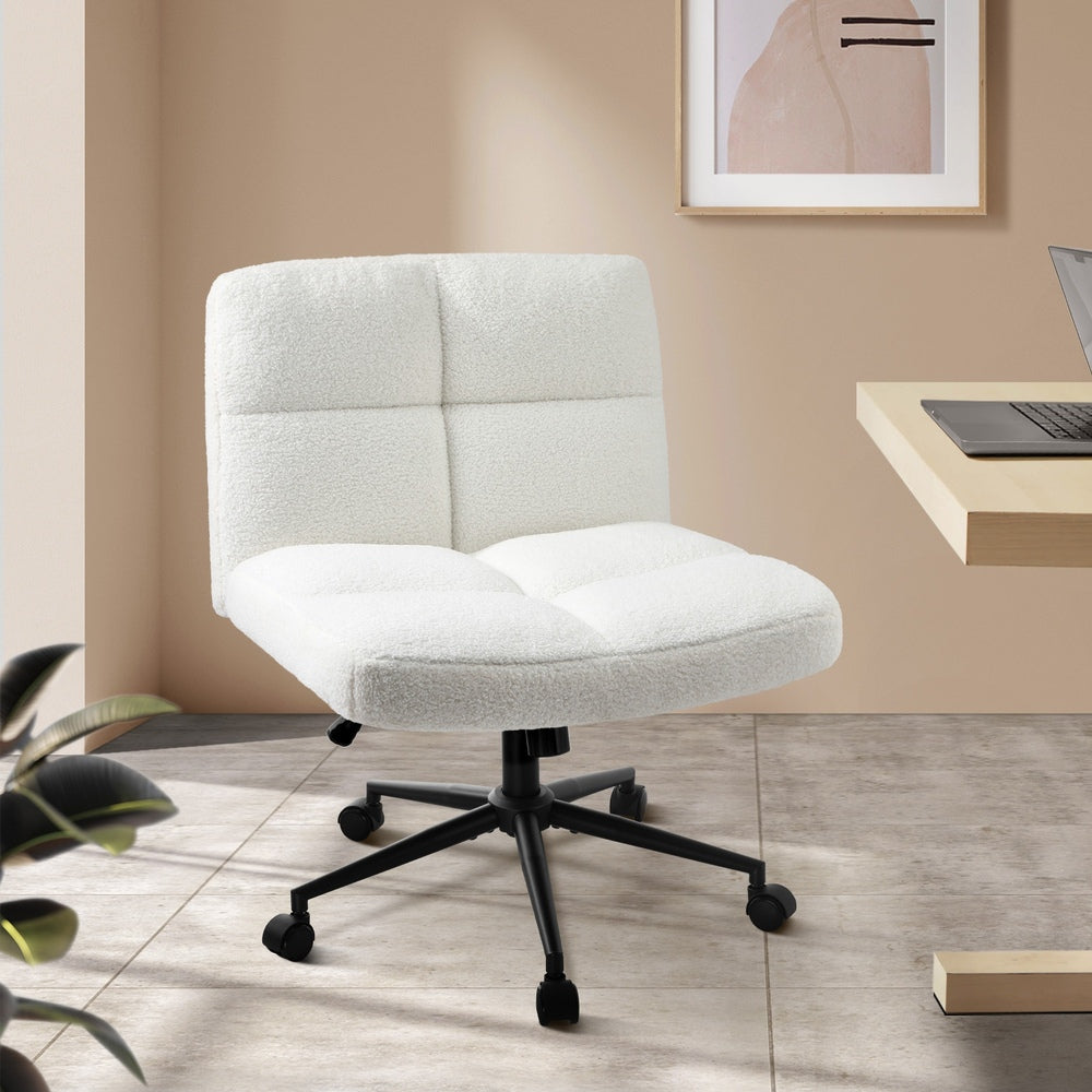 Oikiture Armless Office Chair Wide Seat with Wheels Boucle White-Office Chair-PEROZ Accessories