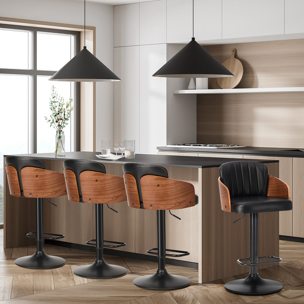 Oikiture Bar Stools Swivel Stool Gas Lift Chair Leather Set of 4-Bar Stool-PEROZ Accessories