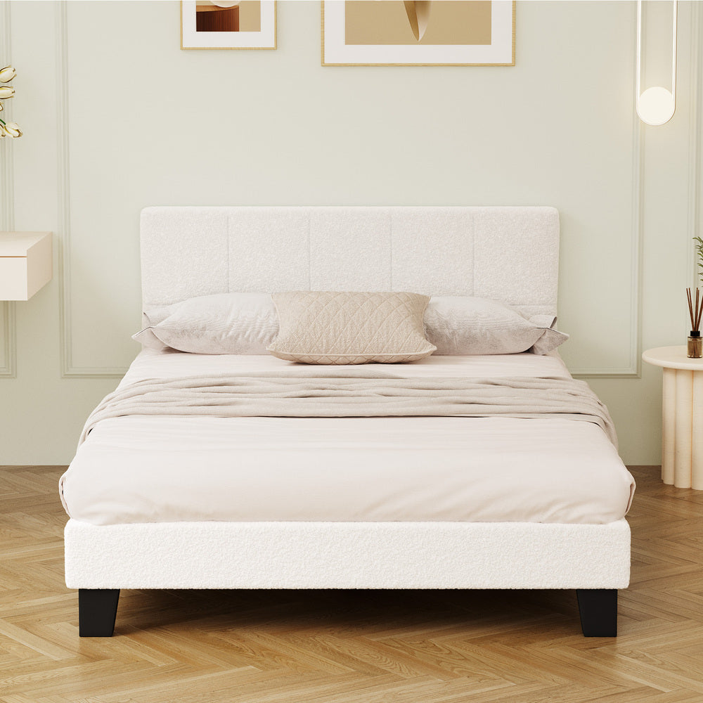 Oikiture Bed Frame Double Size Base White Boucle TOFU-Bed Frame-PEROZ Accessories