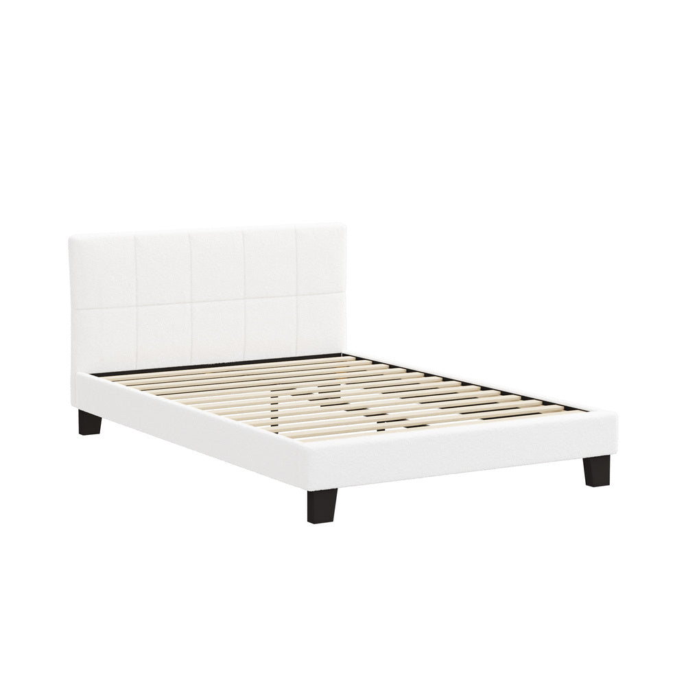 Oikiture Bed Frame Double Size Base White Boucle TOFU-Bed Frame-PEROZ Accessories
