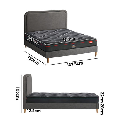 Oikiture Bed Frame Double Size Beds Platform with Mattress Grey Fabric-Bed Frame-PEROZ Accessories