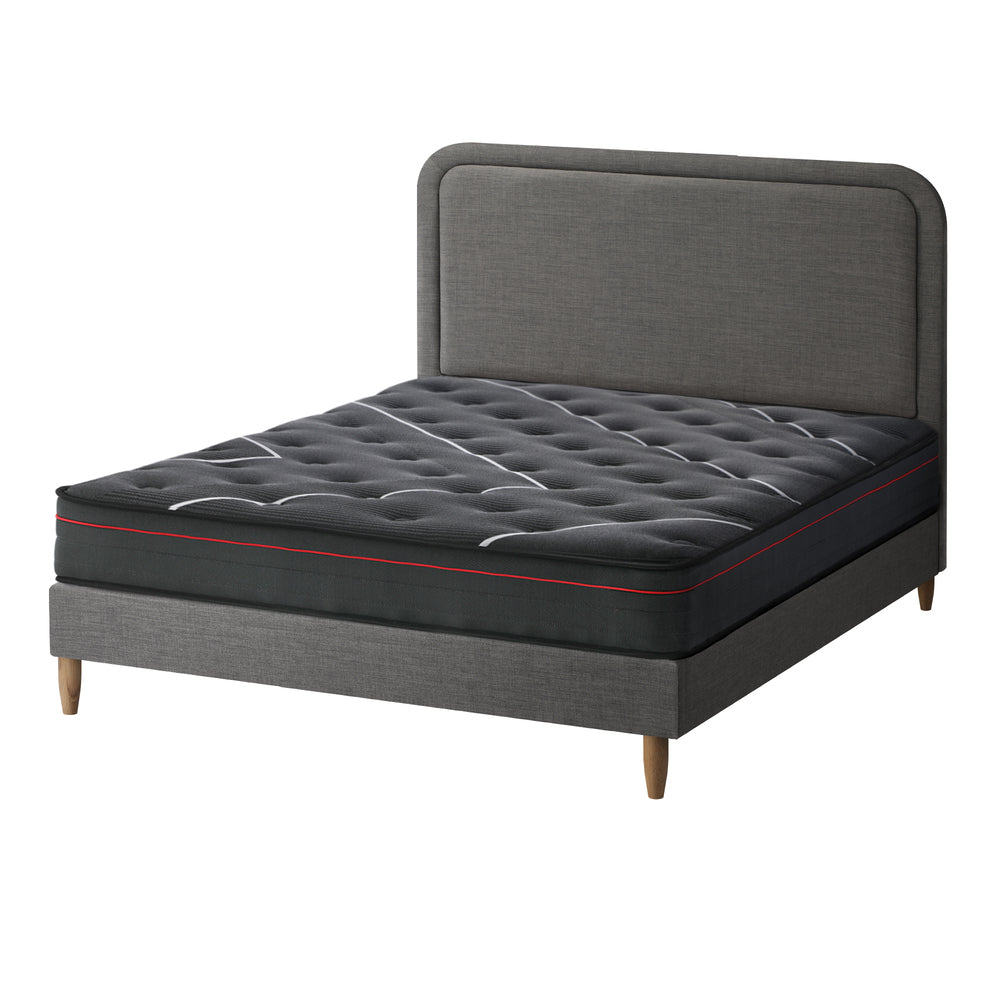 Oikiture Bed Frame Double Size Beds Platform with Mattress Grey Fabric-Bed Frame-PEROZ Accessories