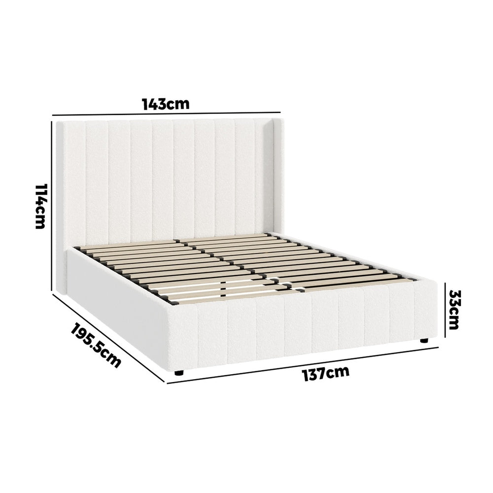 Oikiture Bed Frame Double Size Gas Lift Base Boucle Fabric White-Bed Frame-PEROZ Accessories