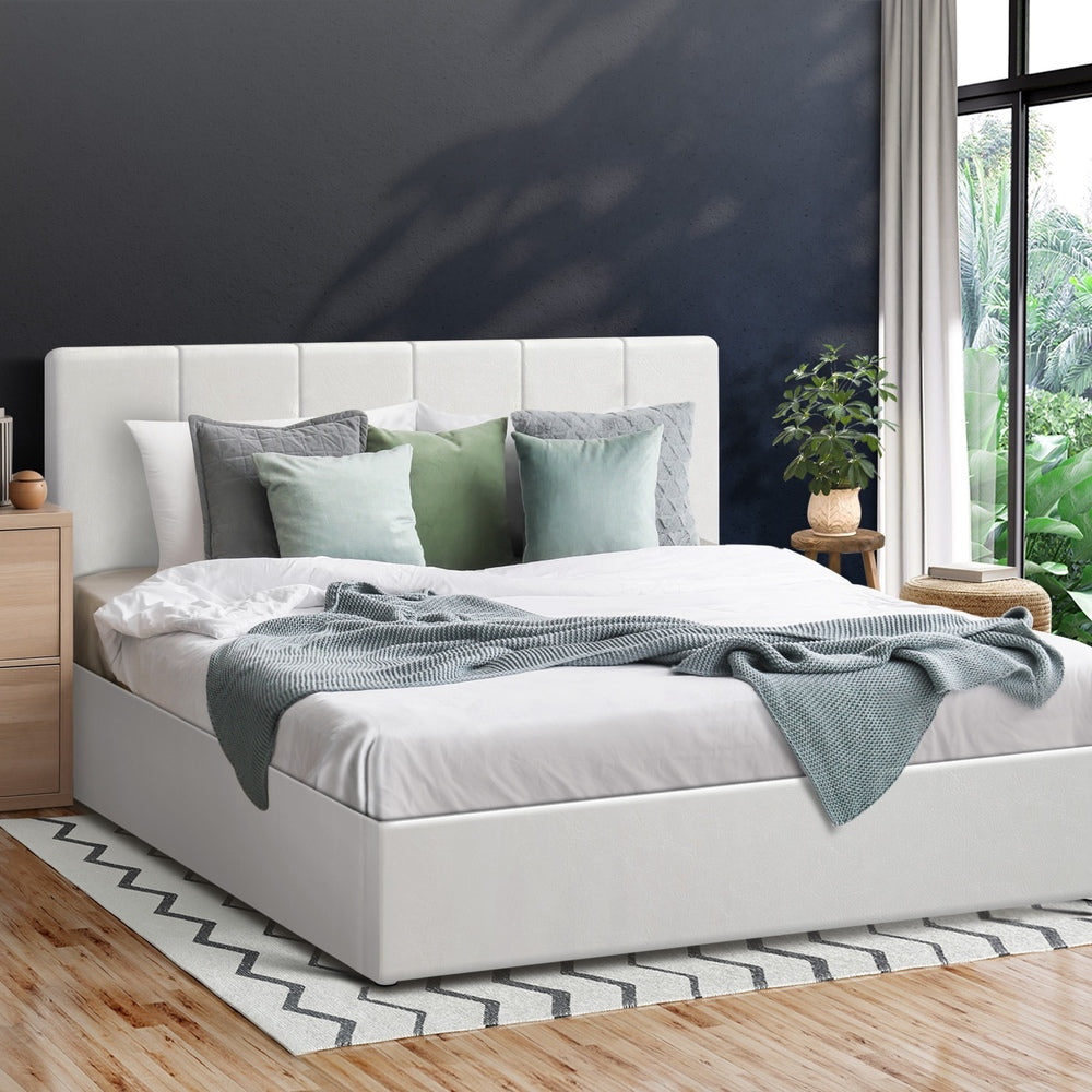 Oikiture Bed Frame Double Size Gas Lift Base PU Leather ZOE-Bed Frame-PEROZ Accessories