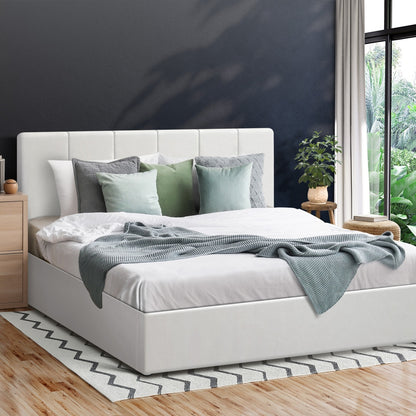 Oikiture Bed Frame Double Size Gas Lift Base PU Leather ZOE-Bed Frame-PEROZ Accessories