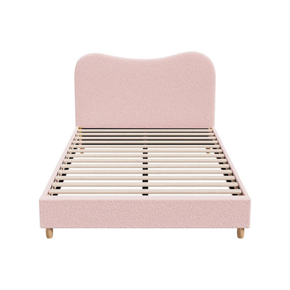 Oikiture Bed Frame Double Size Pink Boucle Cloud Shape-Bed Frame-PEROZ Accessories
