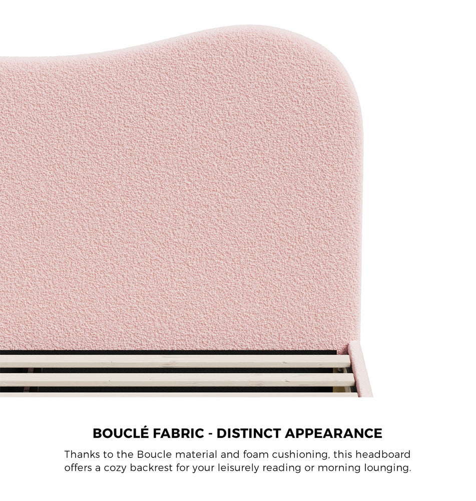 Oikiture Bed Frame Double Size Pink Boucle Cloud Shape-Bed Frame-PEROZ Accessories