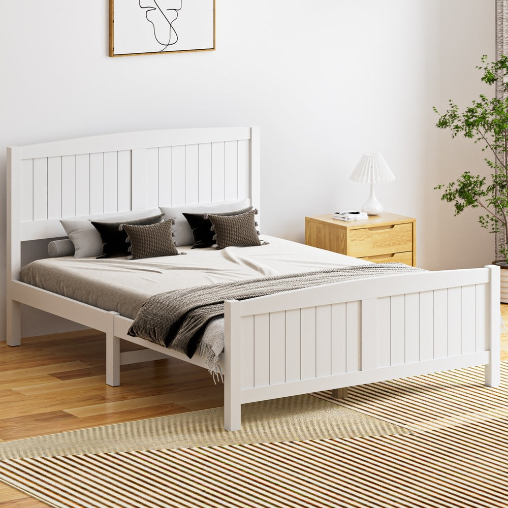 Oikiture Bed Frame Double Size Timber Platform White-Wooden Bed Frames-PEROZ Accessories