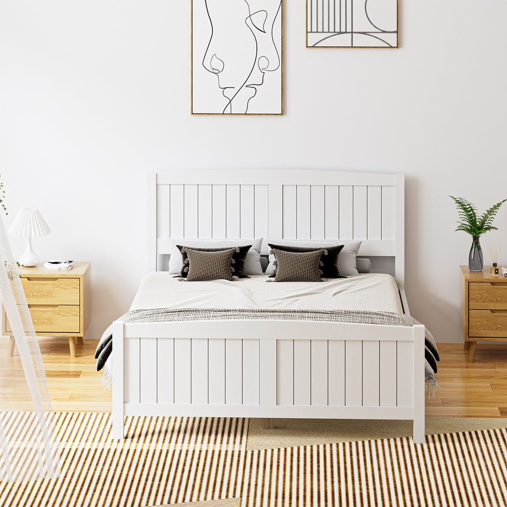 Oikiture Bed Frame Double Size Timber Platform White-Wooden Bed Frames-PEROZ Accessories