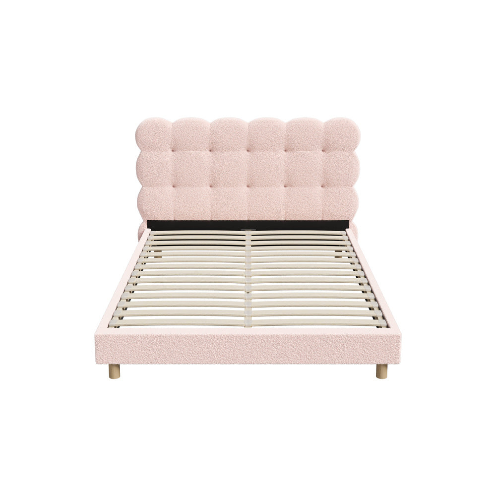 Oikiture Bed Frame Double Size Tufted Bedhead Boucle Fabric Pink-Bed Frame-PEROZ Accessories