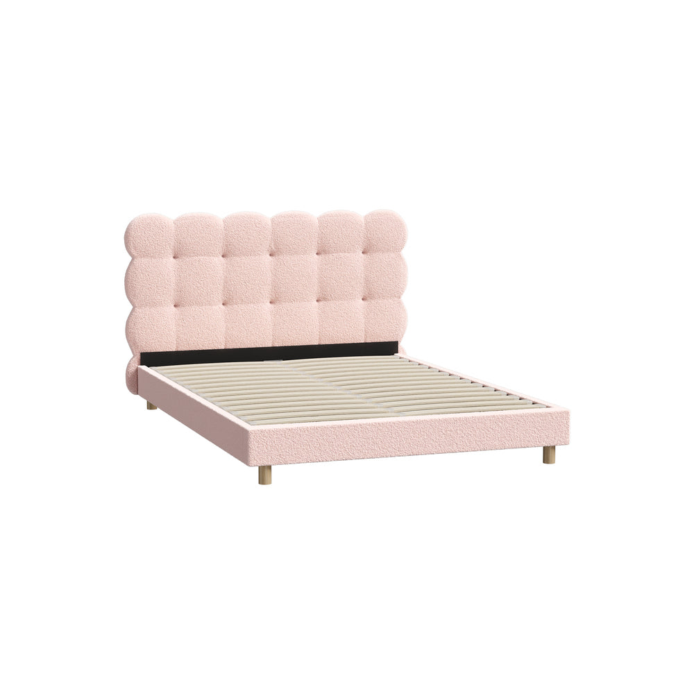 Oikiture Bed Frame Double Size Tufted Bedhead Boucle Fabric Pink-Bed Frame-PEROZ Accessories