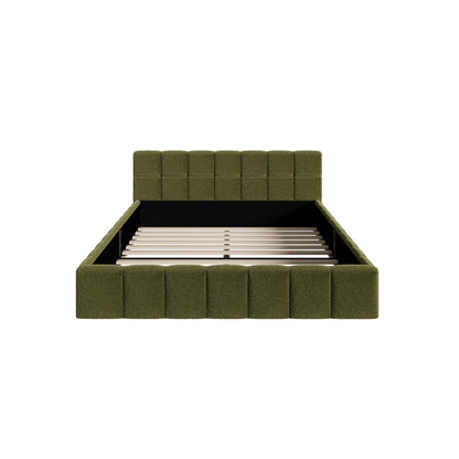Oikiture Bed Frame Double Size Tufted Headboard Green Boucle-Bed Frame-PEROZ Accessories